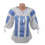 Cumpara ieftin Bluza Tip Ie Traditionala Alba cu Motiv Geometric Albastru de Dama - IMS76