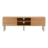 Cumpara ieftin Comodă TV Kyoto, 2 uși, 2 rafturi, furnir stejar, natural, picioare metalice negre 150x40x50 cm