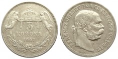 q212 UNGARIA 5 KORONA COROANE 1907 ARGINT EF foto
