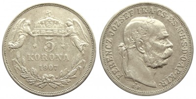 q212 UNGARIA 5 KORONA COROANE 1907 ARGINT EF foto