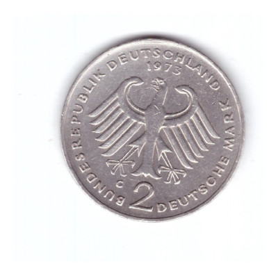 Moneda Germania 2 mark/marci 1973 G, Heuss, stare buna, curata foto