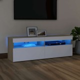 Cumpara ieftin Comodă TV cu lumini LED, alb și stejar Sonoma, 120x35x40 cm