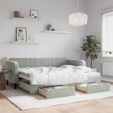 VidaXL Pat de zi cu extensie și sertare, gri deschis 90x200 cm catifea