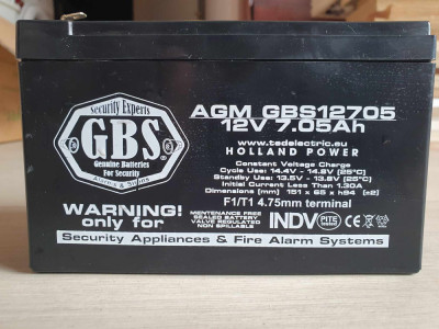 Acumulator AGM GBS12705 12V 7.05Ah, descarcat foto