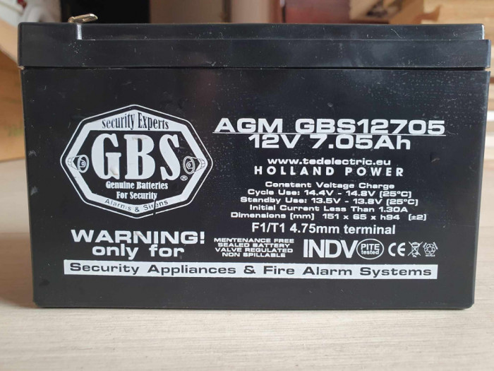 Acumulator AGM GBS12705 12V 7.05Ah, descarcat