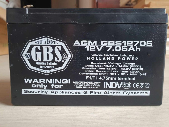 Acumulator AGM GBS12705 12V 7.05Ah, descarcat