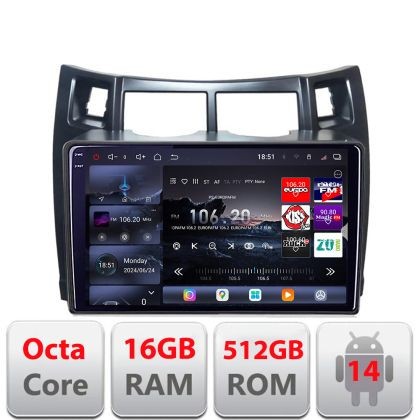 Navigatie Toyota Yaris 2008-2011 Edotec Kit-YARIS08 8 core QLED 2K 16+512 360 Android Waze USB Navigatie Internet Youtube Radio Edotec CarStore Techno
