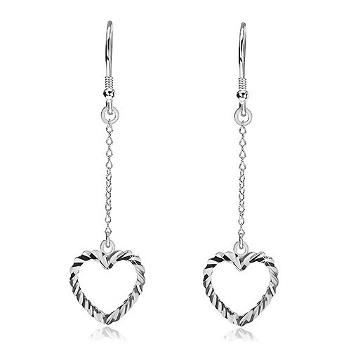 Cercei realizați din argint 925 - model inimi crestate prinse de un lanț