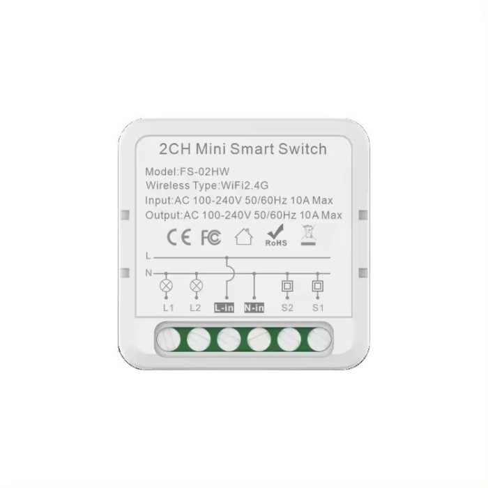 Mini Releu 2 Canale inteligent Wi-Fi, programabil, Compatibil cu app Tuya, Smart Life, Control vocal, Alexa, Amazon, Google Home, 10A @SmartWiz smw23