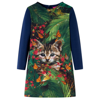 Rochie pentru copii cu m&amp;acirc;neci lungi, bleumarin, 128 foto