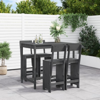 vidaXL Set mobilier bar pentru grădină, 5 piese, gri, lemn masiv pin foto