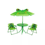 Set mobilier gradina/terasa pentru copii, pliabil, verde,&nbsp;model brosca, 1 masa cu umbrela, 2 scaune, Melisenda, Strend Pro