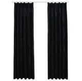 Draperii opace cu c&acirc;rlige, 2 buc., negru, 140x245 cm, catifea