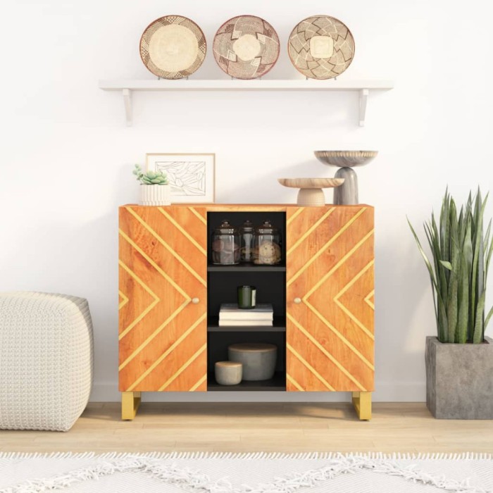 Gossi dulap lateral, maro si negru, 90x33,5x75 cm lemn masiv de mango