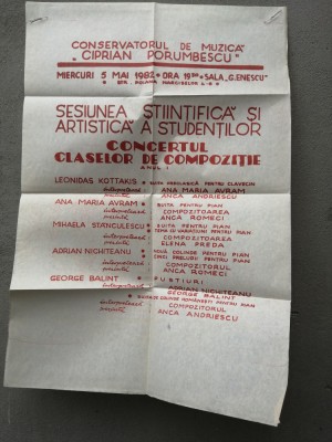 bnk div Afis concert Conservatorul Ciprian Porumbescu 1982 foto
