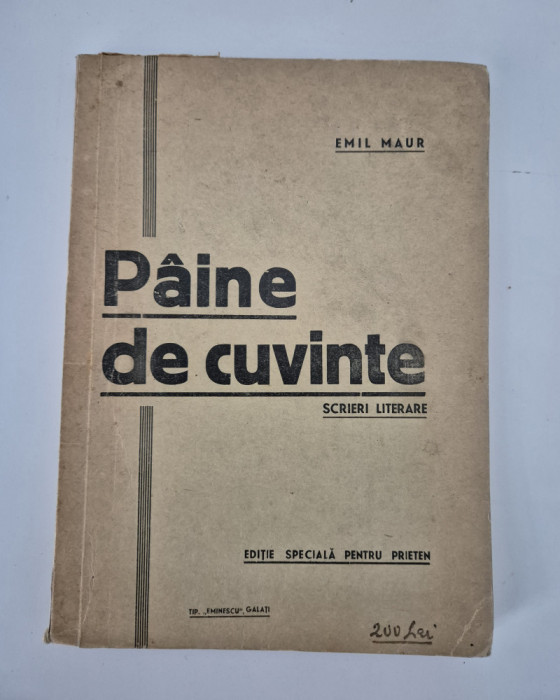 Carte veche Emil Maur Paine de cuvinte Scrieri literare