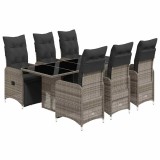 Cumpara ieftin Set bistro de gradina cu perne, 7 piese, gri, poliratan