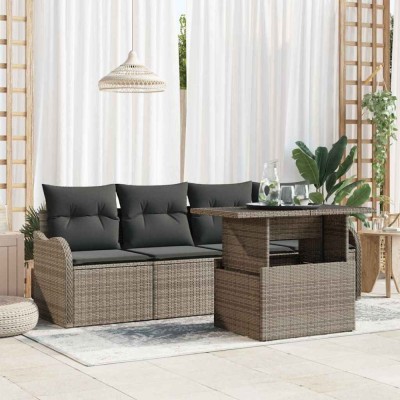 vidaXL Set de canapele pentru grădină cu pernă 5 pcs Gri Rattan poli foto