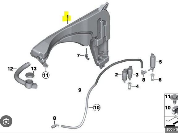 Rezervor spalator parbriz Bmw X4 (F26), 08.2014-05.2018, fara pompa lichid parbriz, cu set spalator far, fara senzor nivel lichid (cu gaura senzor),C