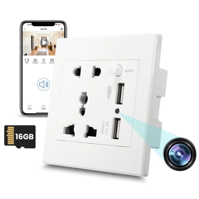 Camera Spion in Priza Universala de perete iUni PR2, Wi-Fi, 16GB, Full HD, 2 porturi USB-A