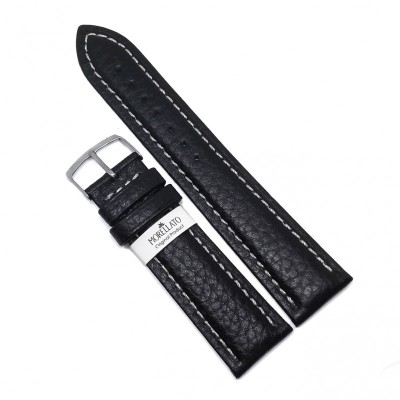 Curea pentru Ceas Morellato Kuga Cuoio Rugato - Culoare Neagra, cusatura Alba - 18mm, 20mm, 22mm, 24mm - A01U3689A38019CR foto