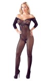 Body Mandy Mystery Line negru cu umeri goi, fara bretele, din plasa, S-L