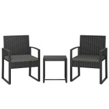 Outsunny Set bistro din rattan, set mobilier de grădină 3 piese cu 2 scaune, masă de cafea, perne detașabile, gri &icirc;nchis | Aosom Romania