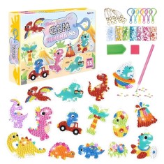 Set brelocuri cu diamante pentru copii, dinozauri, 15 modele, accesorii incluse, multicolor