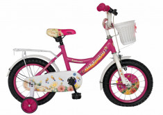 Bicicleta copii 12 FIVE Flareon cadru otel culoare roz alb roti ajutatoare varsta 2 4 ani foto