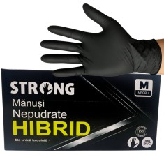 Manusi negre nitril + vinil, Strong, Hybrid, nepudrate