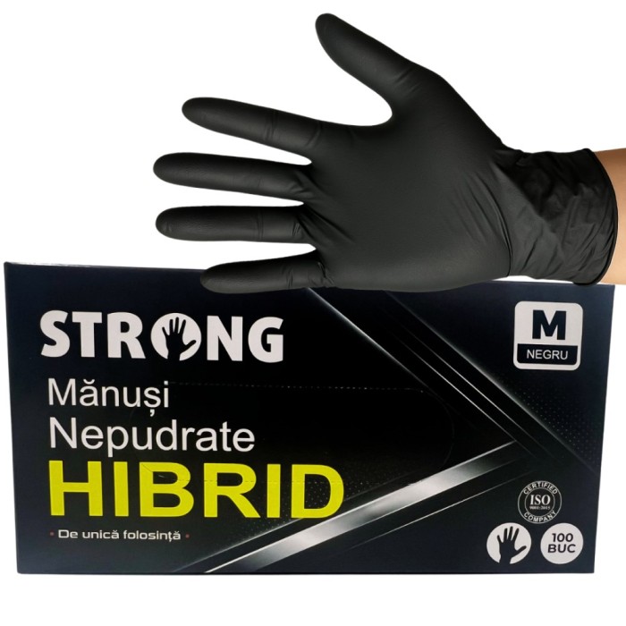 Manusi negre nitril + vinil, Strong, Hybrid, nepudrate