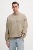 HUGO hanorac de bumbac bărbați, culoarea bej, cu imprimeu, 50538778
