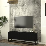 Comoda TV neagra 135 cm cu front 3D si 2 usi rabatabile