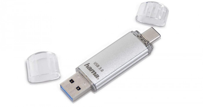 Memorie USB 128 GB Hama cu USB 3.0 USB 3.1 de tip C, argintiu - RESIGILAT