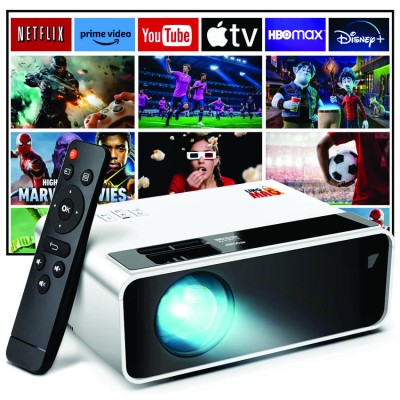 Mini Videoproiector Portabil, HDMI, USB, VGA, Slot card micro-SD, Telecomanda Airmouse, 1080P HD, Alb foto