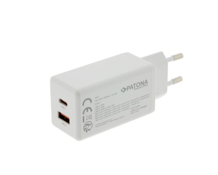 ​Incarcator Rapid PATONA Premium GaN USB PD65W Alb 1xUSB-C 1xUSB-A
