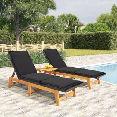 vidaXL Set șezlonguri de grădină, 3 piese, poliratan și lemn acacia 3154401 foto