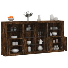 vidaXL Servantă cu lumini LED, stejar fumuriu, 202x37x100 cm 3209188