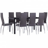 VidaXL Set mobilier de bucătărie, 9 piese, gri, piele ecologică