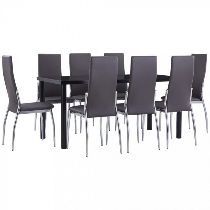 vidaXL Set mobilier de bucătărie, 9 piese, gri, piele ecologică