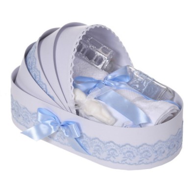 Trusou botez complet, in landou, decor dantela bleu, Denikos&amp;reg; 832 foto