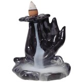 Fantana Lotus &icirc;n M&acirc;nă, suport de aromaterapie pentru conuri backflow parfumate, 9 cm negru