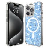 Husa pentru iphone 16 pro max, glitter magsafe, atasare magnetica, blue