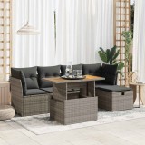 Cumpara ieftin Gossi set mobilier gradina cu perne 6 piese gri poliratan/lemn acacia