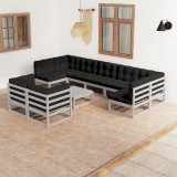 VidaXL Set șezlonguri grădină cu perne, 10 piese, gri, lemn masiv pin 3077261