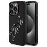 Husa pentru Apple iPhone 15 Pro, Karl Lagerfeld, 3D Rubber Signature, Neagra