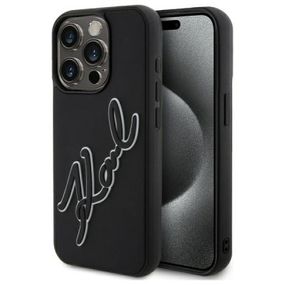 Husa pentru Apple iPhone 15 Pro Max, Karl Lagerfeld, 3D Rubber Signature, Neagra foto