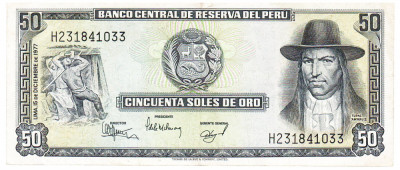 Peru 50 Soles Oro 1977 Seria H231841033 foto