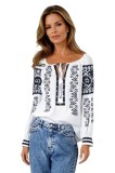 Bluza tip ie traditionala dama DEC, alb pur/gri , marimea S, Casual, Bumbac