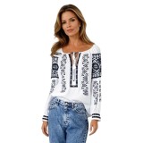 Bluza tip ie traditionala dama DEC, alb pur/gri , marimea M